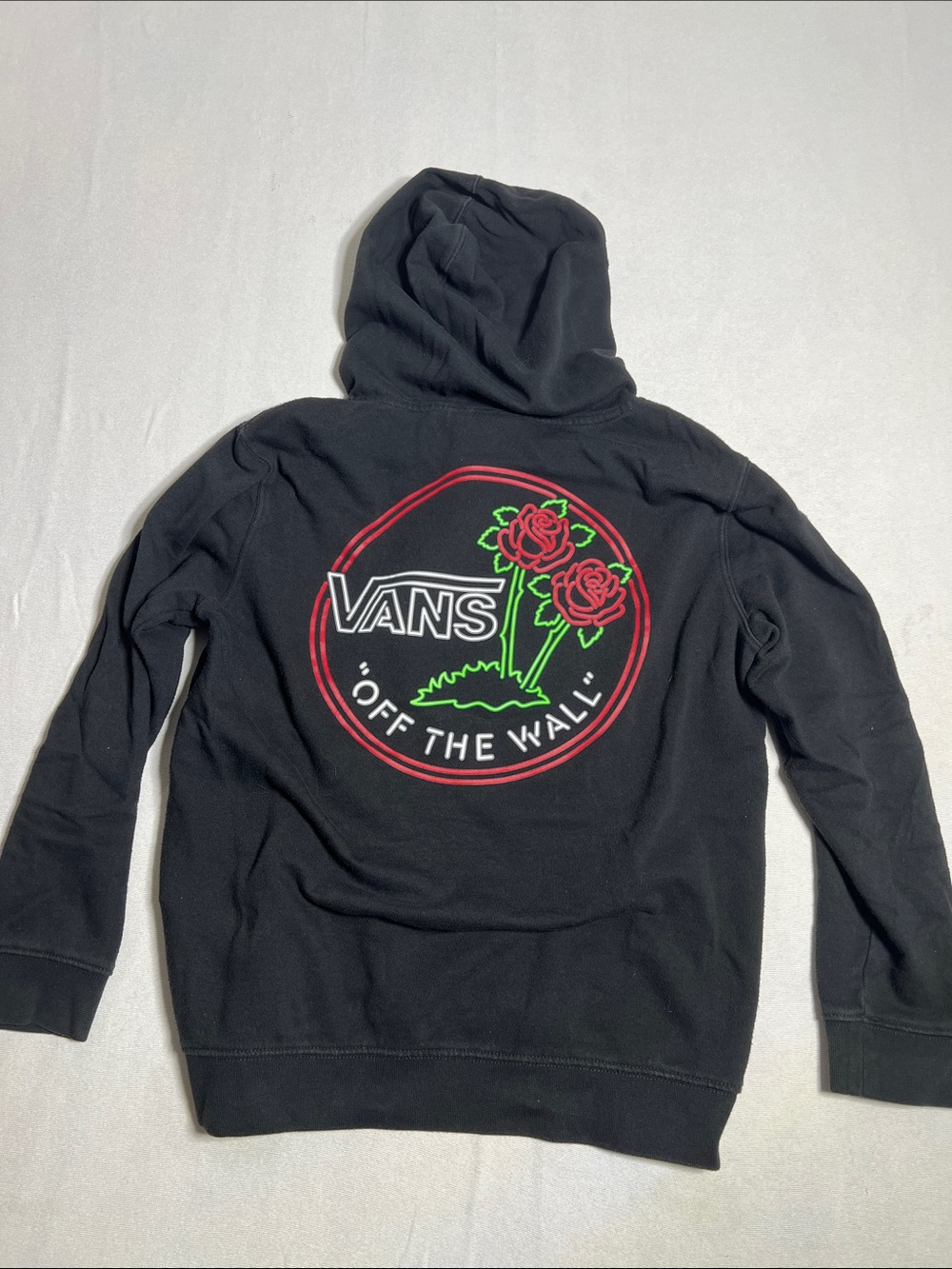 Vans Black Zip-Up Hoodie with Red Rose Graphic